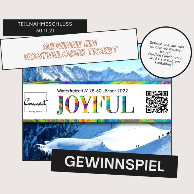 *GEWINNE EIN KOSTENLOSES  TICKET FÜR DIE CONNECT
 WINTERFREIZEIT 2022*

↘️Teilnahmebedingungen: 
Kommentiere unter diesen Beitrag, auf was du dich am meisten freust und schon nimmst du Teil. 🙌
#18+ #youngadult

↘️Der/Die Gewinner/in wird ausgelost und via Instagram Nachricht kontaktiert.📩 

↘️Teilnahmeschluss: 30.11.2021 

Wir freuen uns auf euch! 🥳

>>> Mehr Infos unter: connect-ya.at